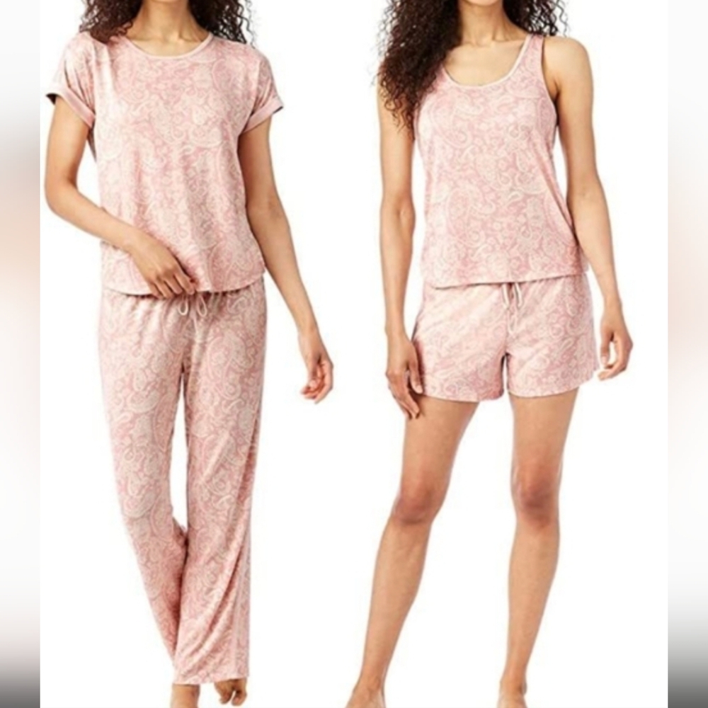 (4pc) Lucky Brand Pink Paisley Sleepwear Set